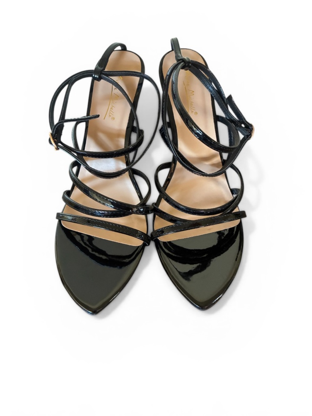 Anne Michelle Black Patent Strappy Pointed-Toe Heels NWT size 10
